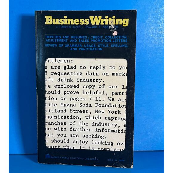 Business Writing (1972, 2nd Ed) Janis & Dressner Barnes & Noble College Outline - Picture 1 of 8